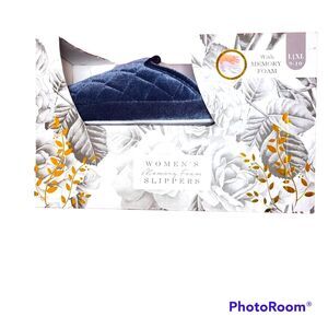 Quilted Velvet Size 9-10 Woman Blue Quilted Memory Foam Clog Slippers NEW IN BOX